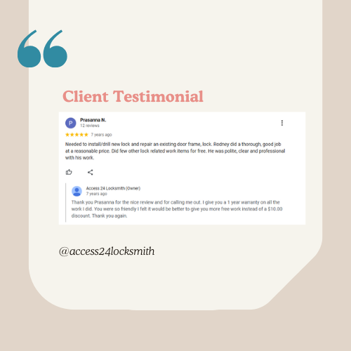 residential locksmith testimonial 1