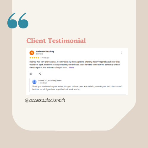 residential locksmith testimonial 2